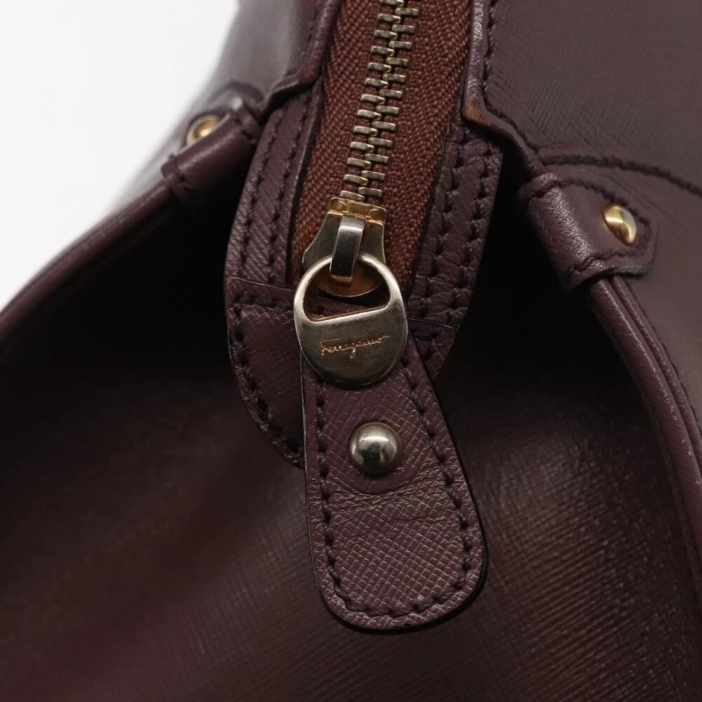 Salvatore Ferragamo Gancini Hand Bag Leather Purple Gold Auth 146846 - Picture 11 of 16